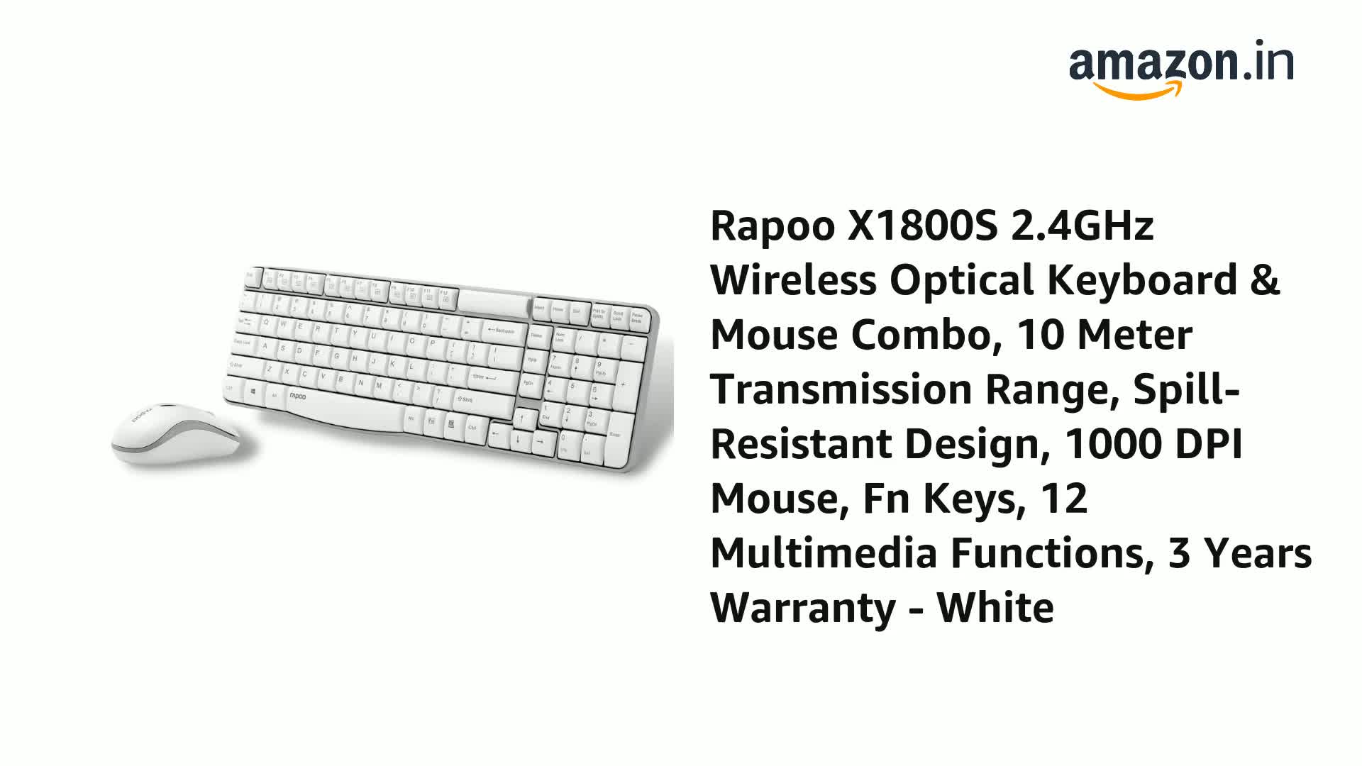 Rapoo X1800S 2.4GHz Wireless Optical Keyboard and Mouse Set